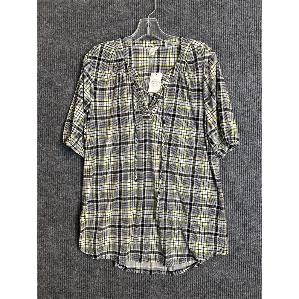 Cato Womens Blouse Size Large Plaid Short Sleeve Office Career Classic Stretch